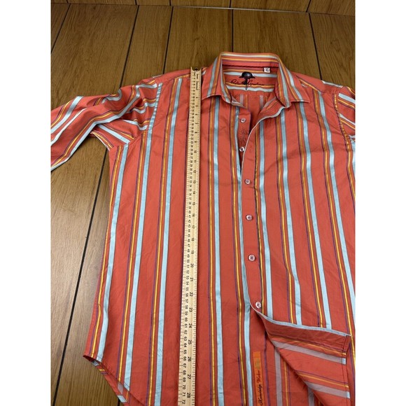 Robert Graham Long Lane Mens Salmon Striped Button Down Shirt (Large, Orange) - Picture 13 of 16